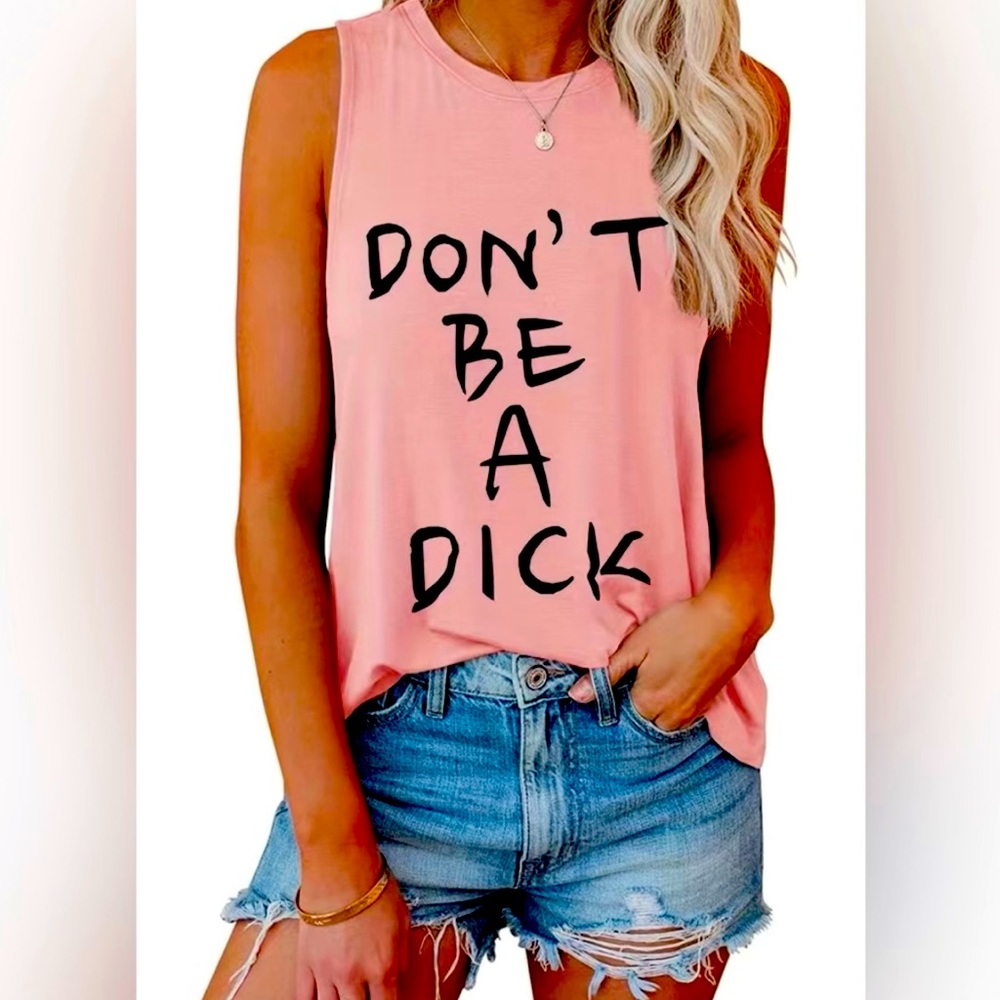 NWOT Letter Print Tank Top, Sleeveless Crew Neck Casual